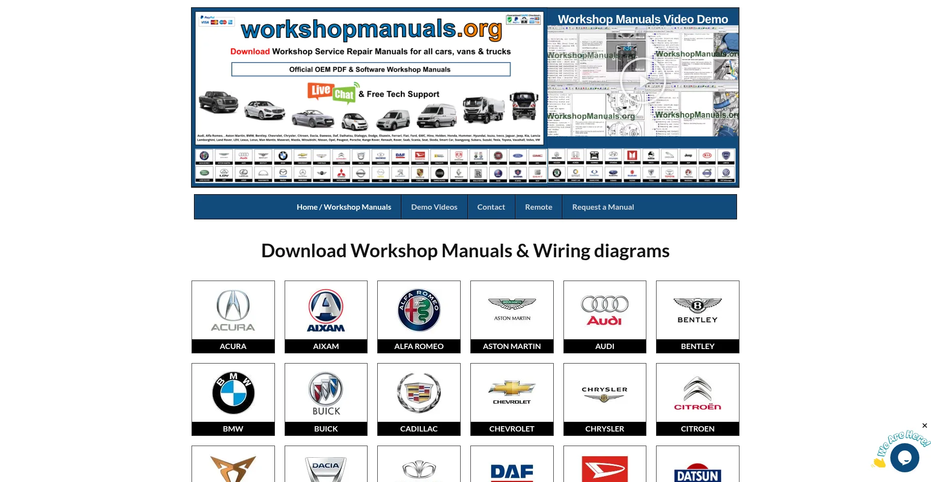 Website screenshot of Workshopmanuals.org