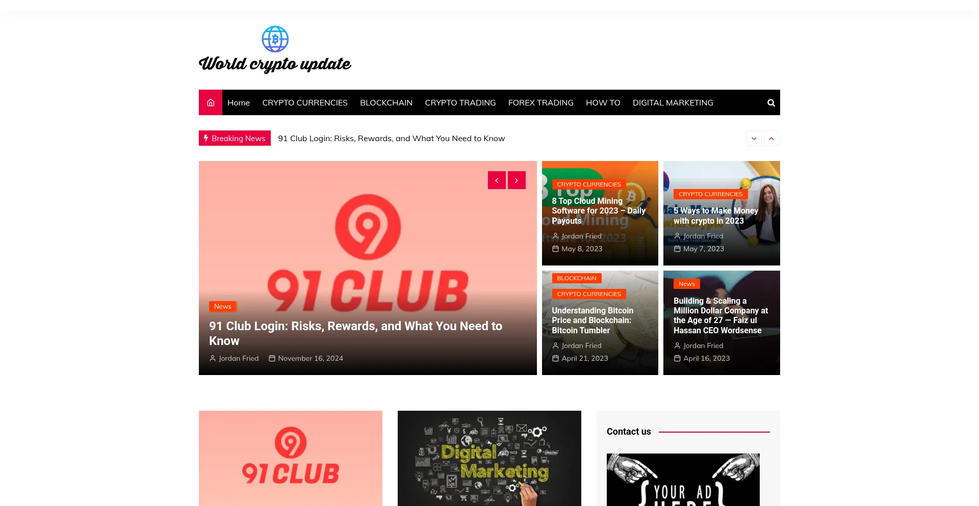 Website screenshot of Worldcryptoupdate.com