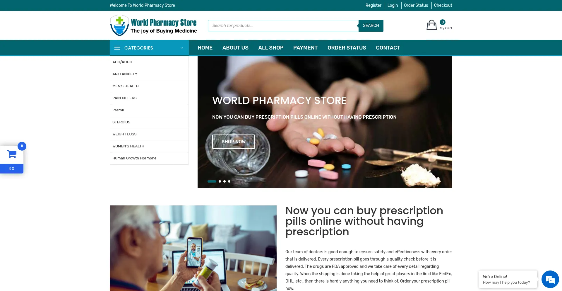 Website screenshot of Worldpharmacystore.com