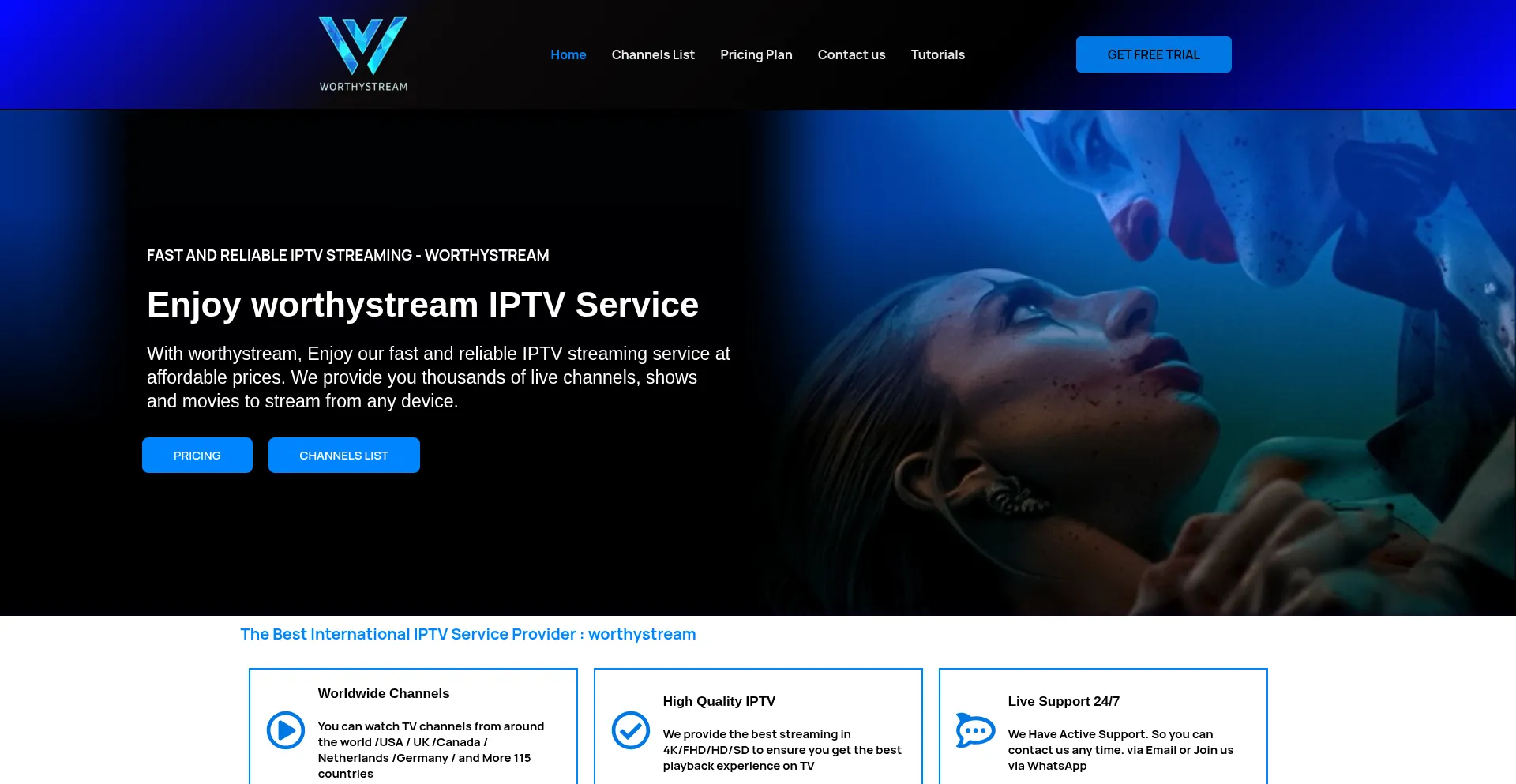 Website screenshot of Worthystream.live