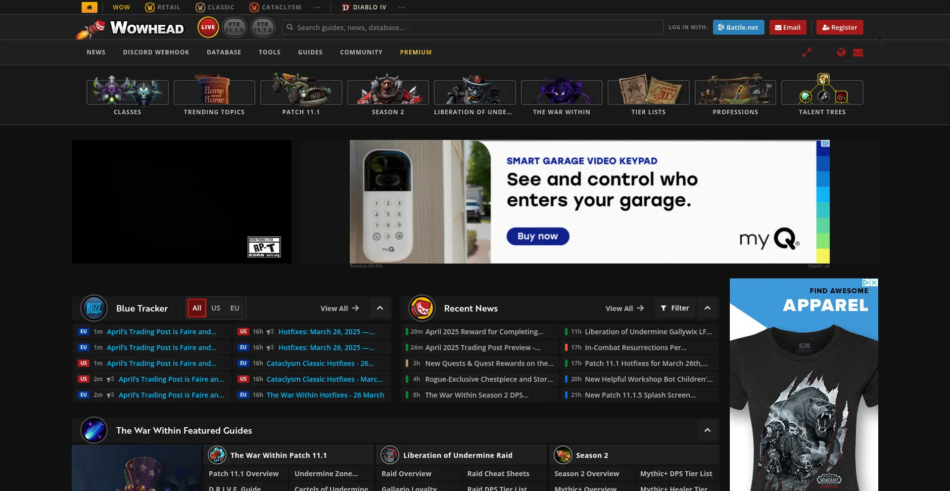 Website screenshot of Wowhead.com