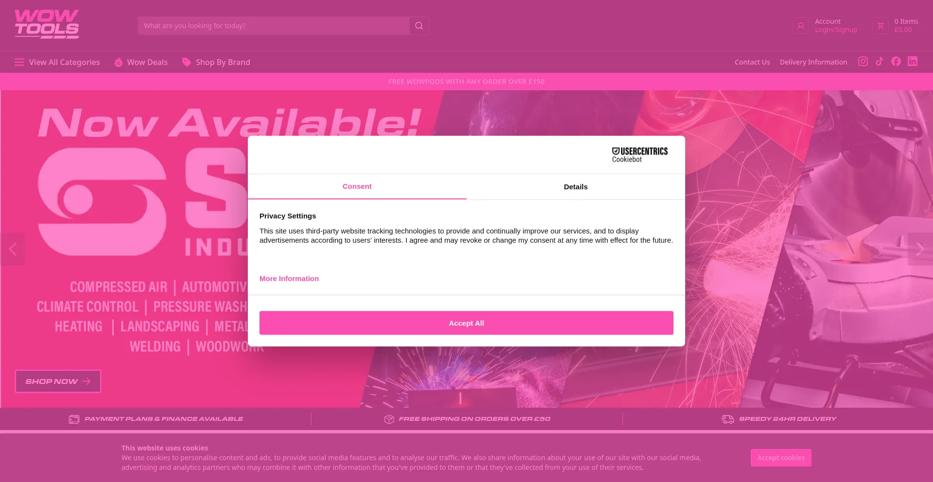 Website screenshot of Wowtools.co.uk