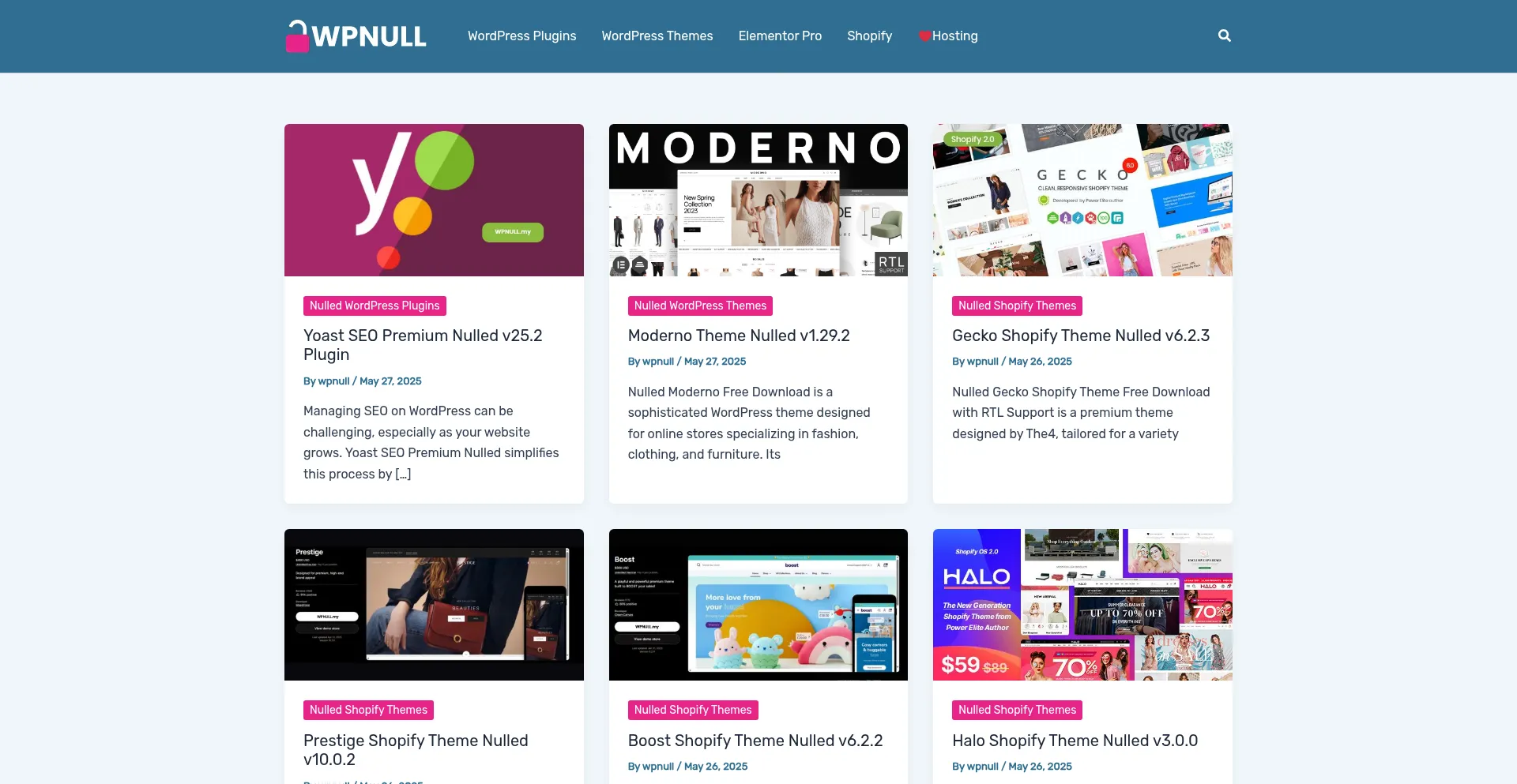 Website screenshot of Wpnull.my
