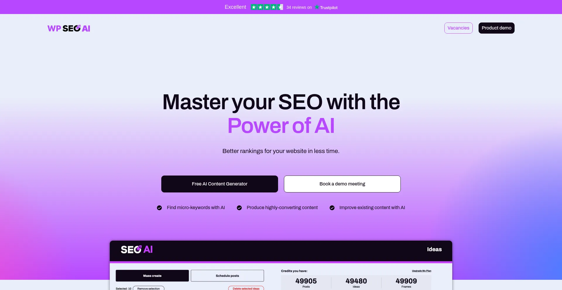 Website screenshot of Wpseoai.com