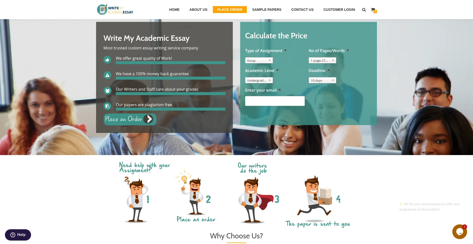 Website screenshot of Writemyacademicessay.com