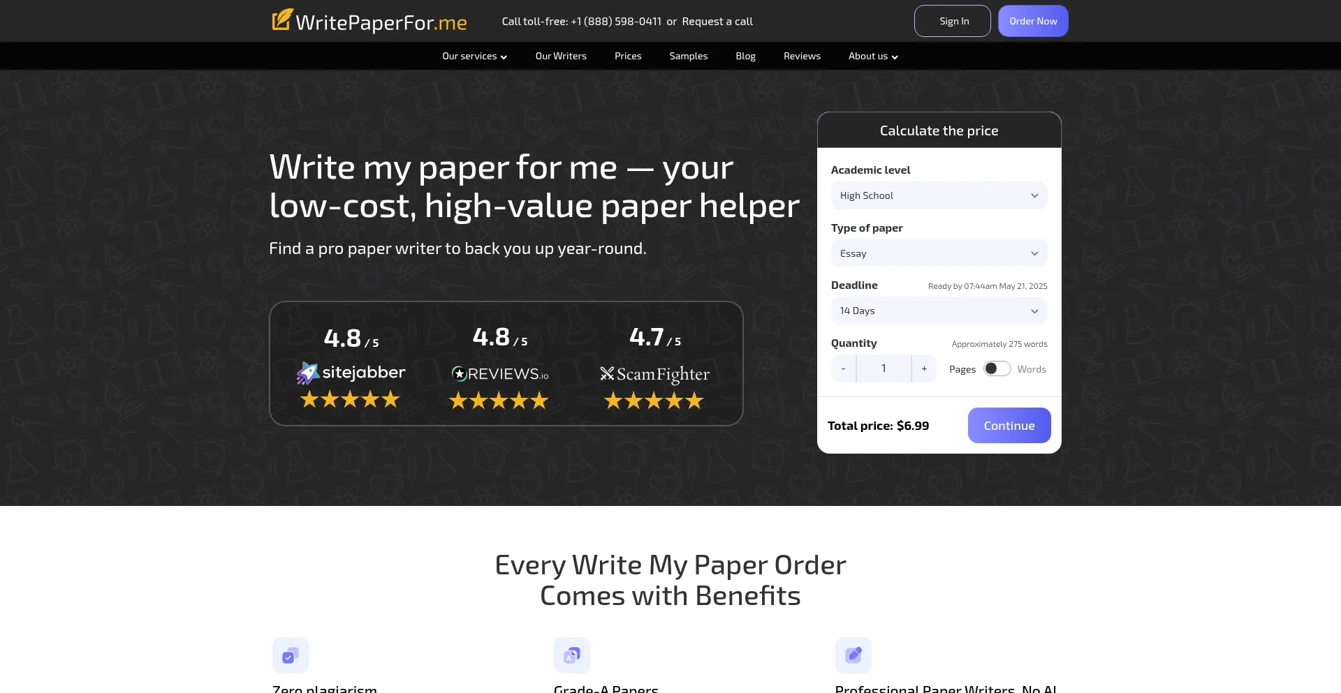 Website screenshot of Writepaperfor.me