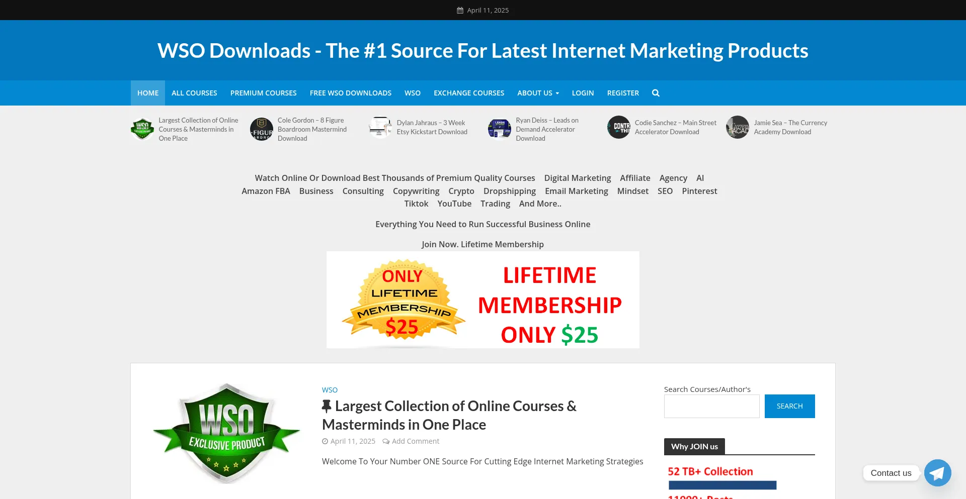 Website screenshot of Wsodownloads.in