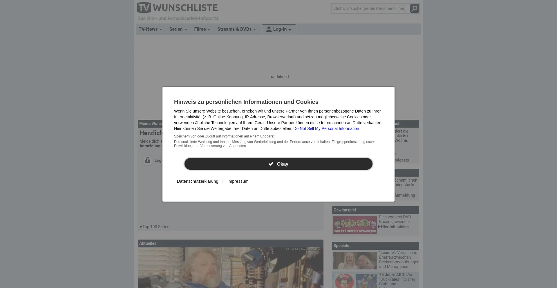 Website screenshot of Wunschliste.de