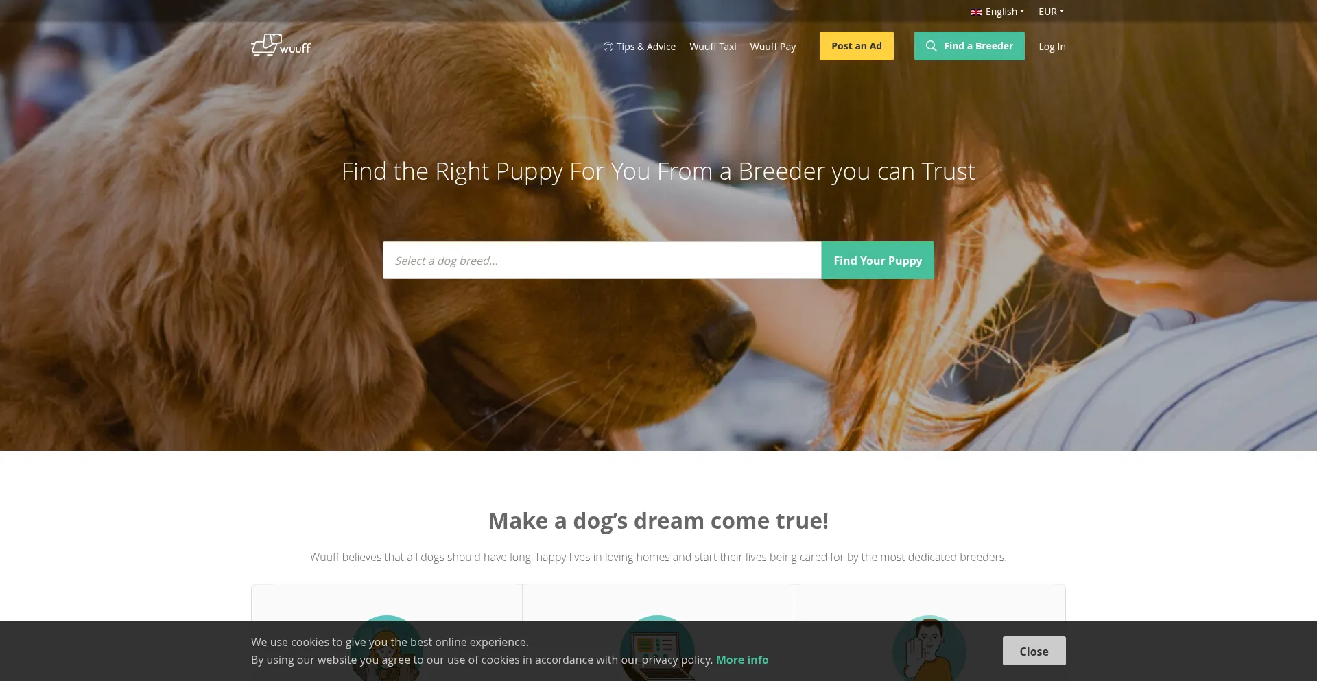 Website screenshot of Wuuff.dog