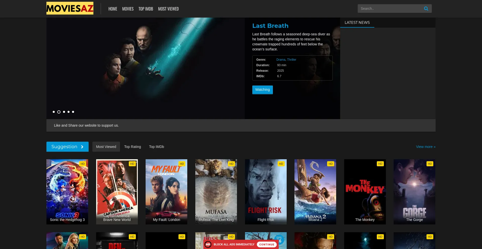 Website screenshot of Ww1.moviesaz.fun