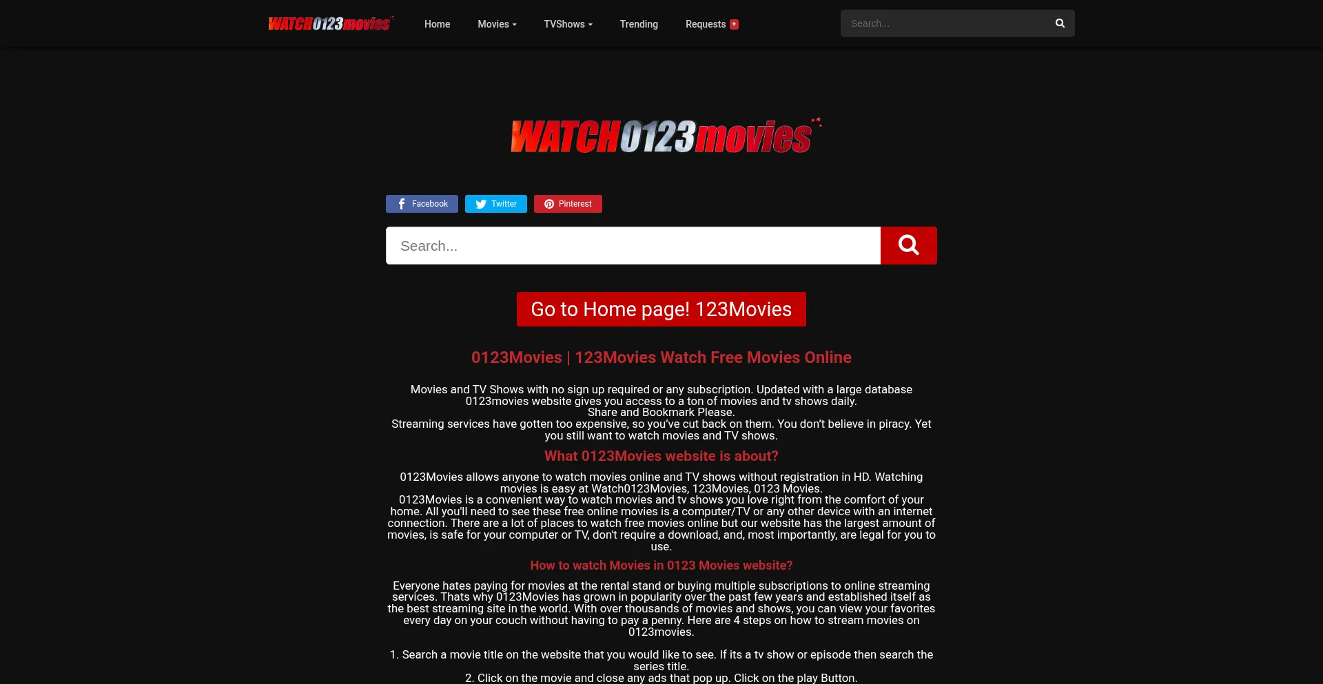 Website screenshot of Ww3.0123movies.lol
