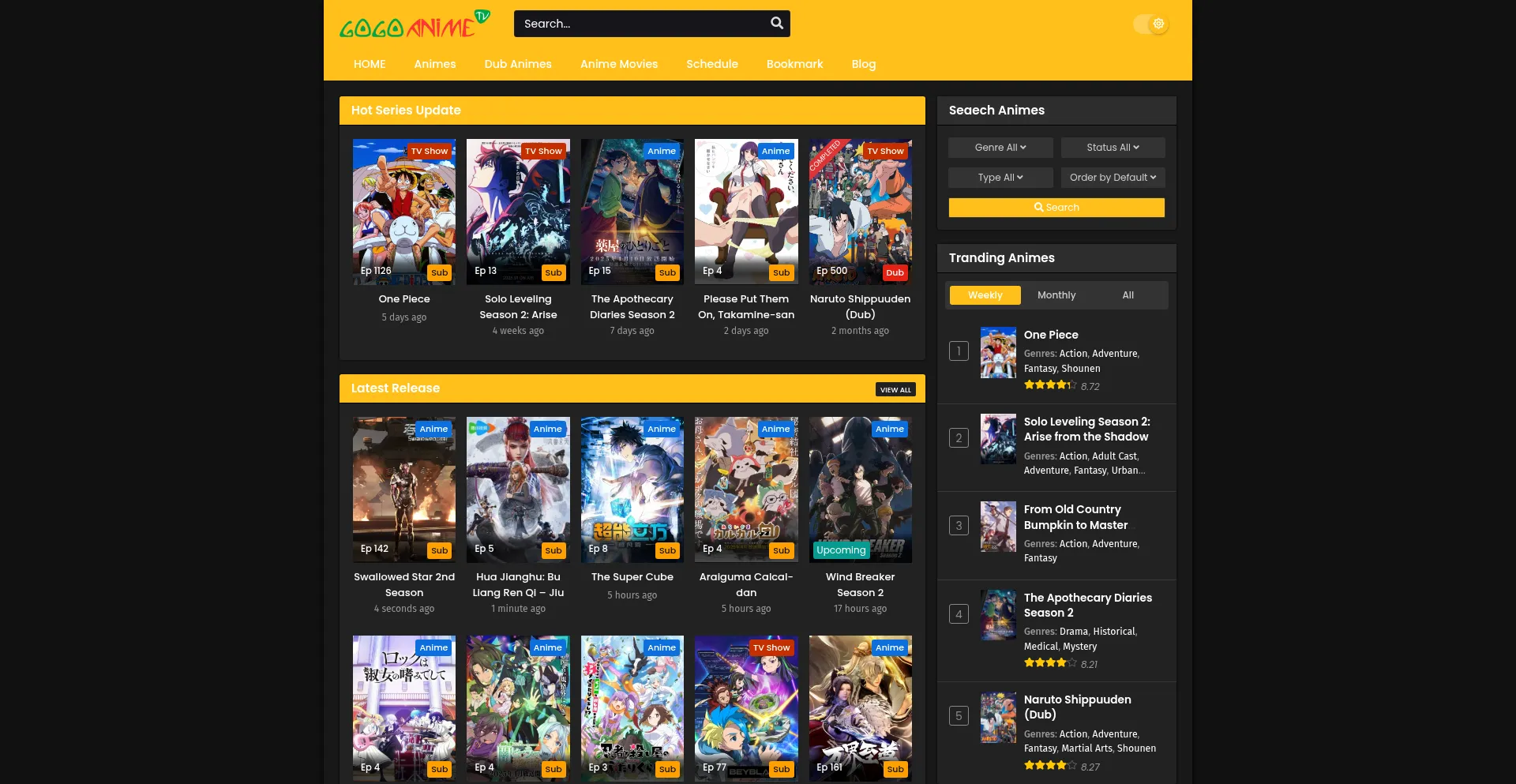 Website screenshot of Ww7.gogoanime.co.cz