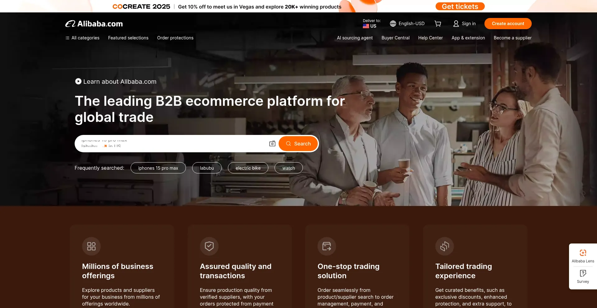 Website screenshot of X.alibaba.com