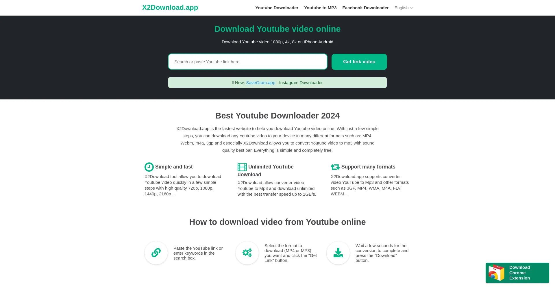 Website screenshot of X2download.app