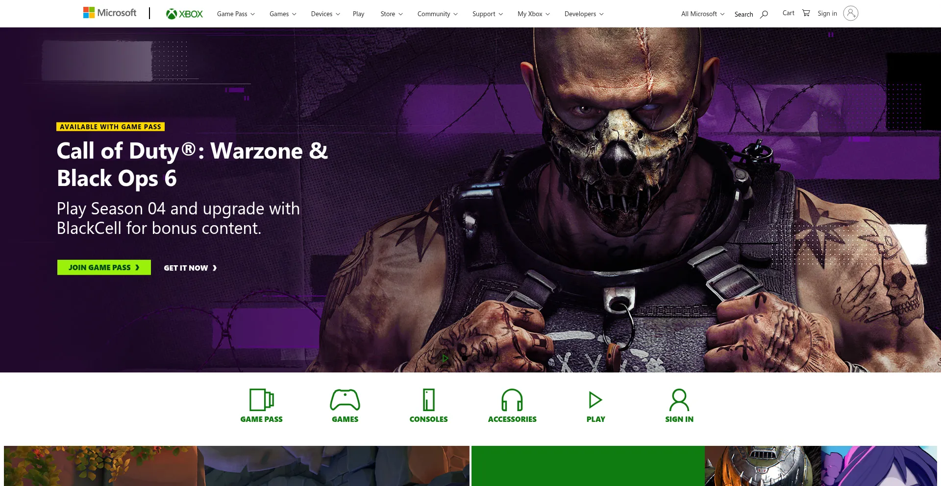 Website screenshot of Xbox.com