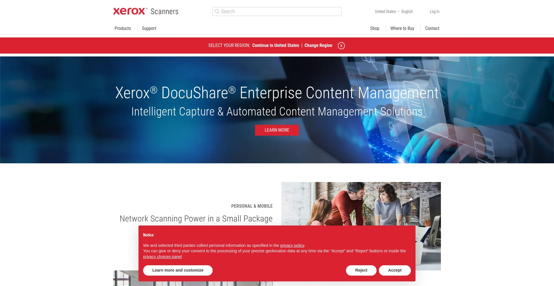 Website screenshot of Xeroxscanners.com