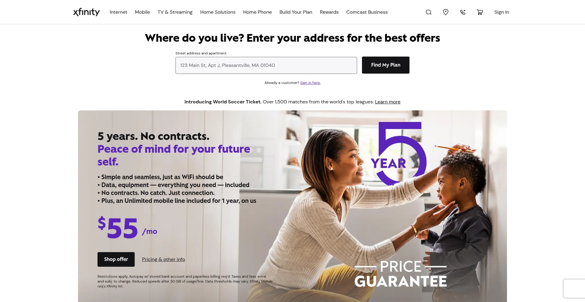 Website screenshot of Xfinity.com