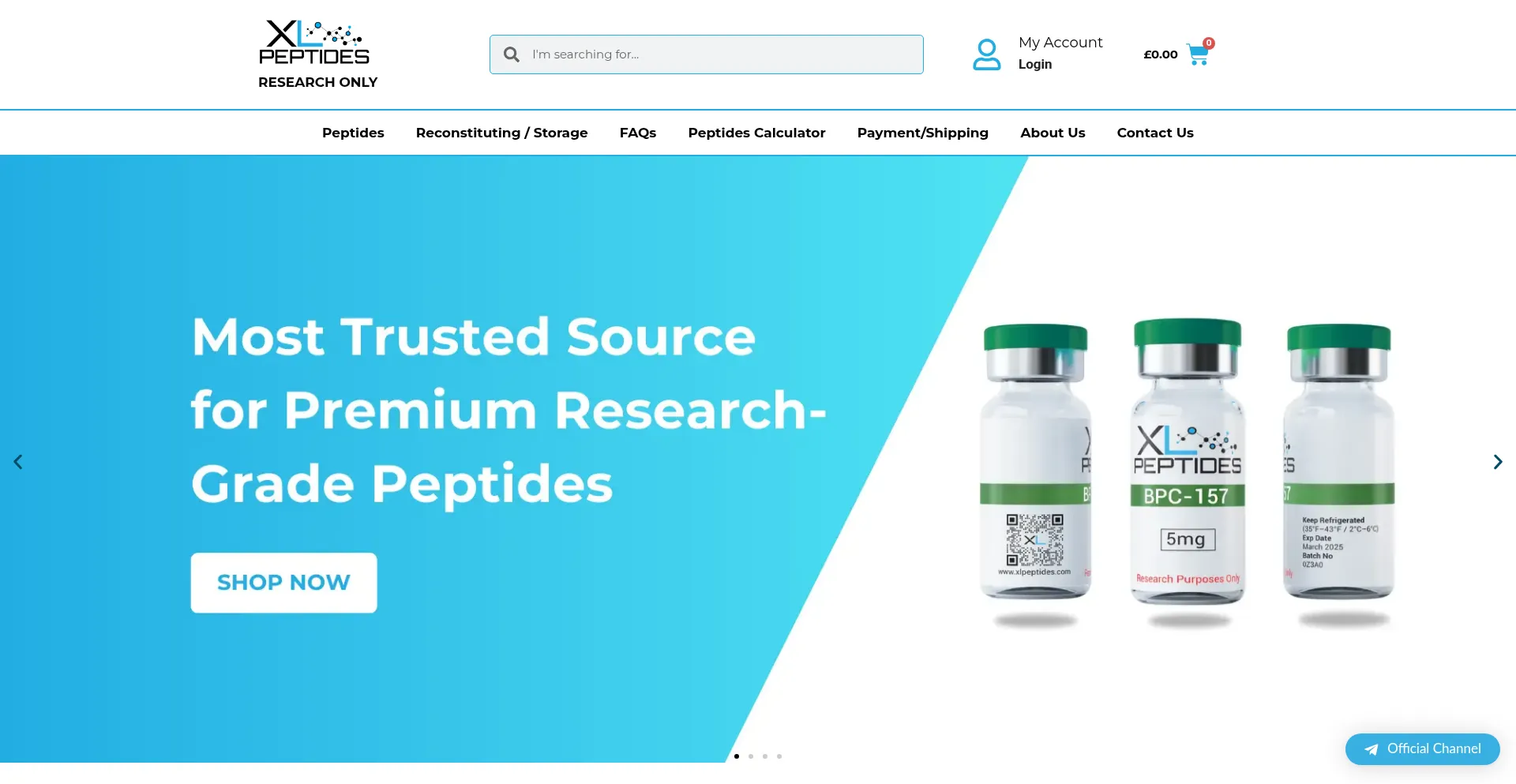 Website screenshot of Xlpeptides.com
