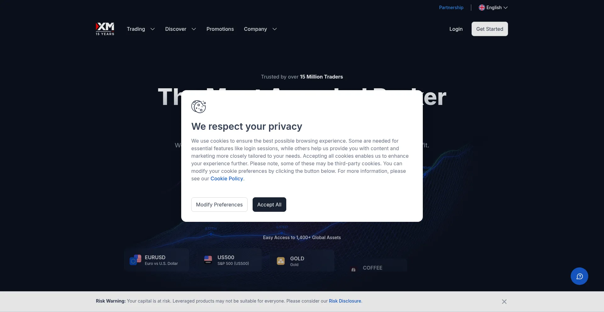 Website screenshot of Xmtrtrader.direct