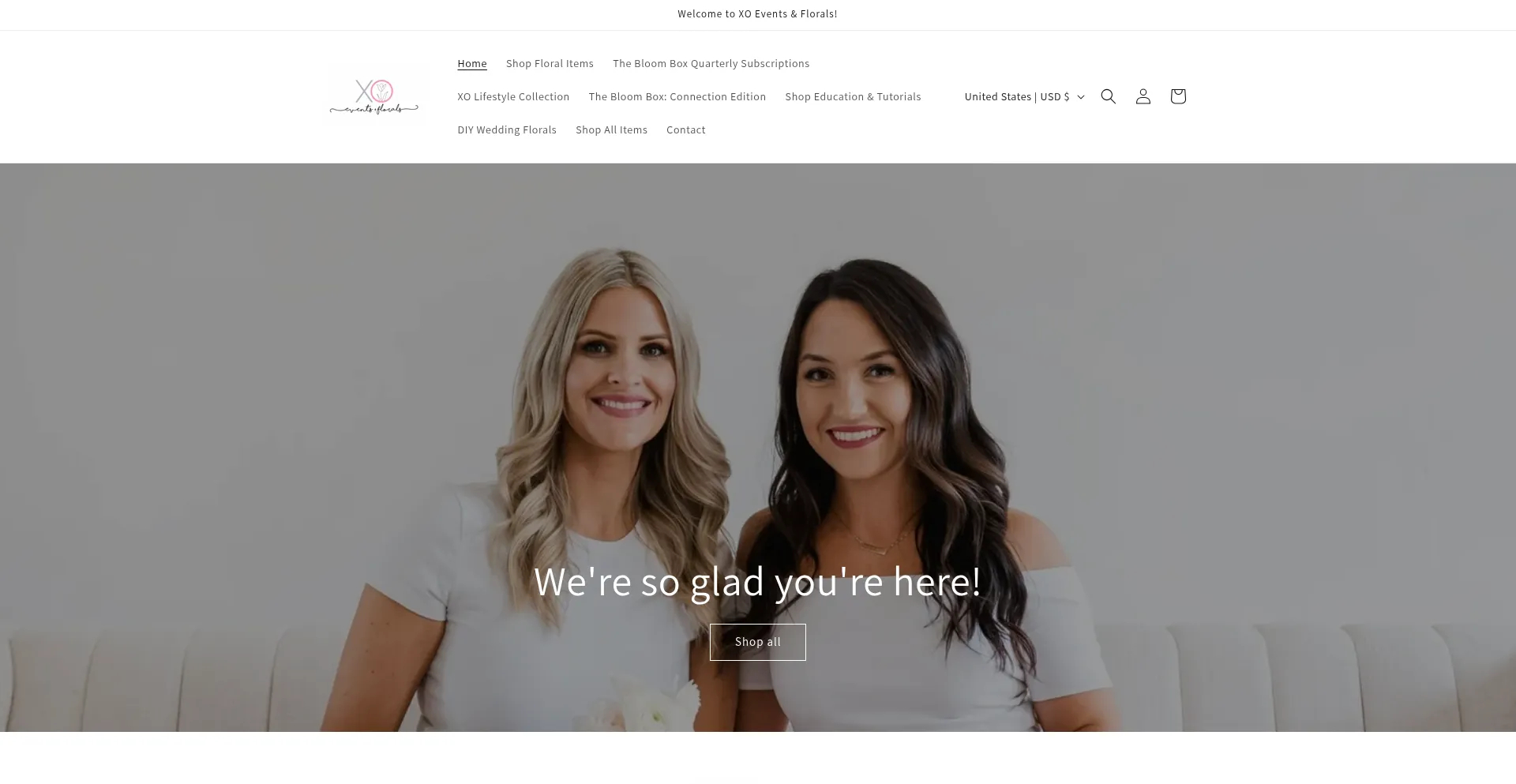 Website screenshot of Xoeventsflorals.com