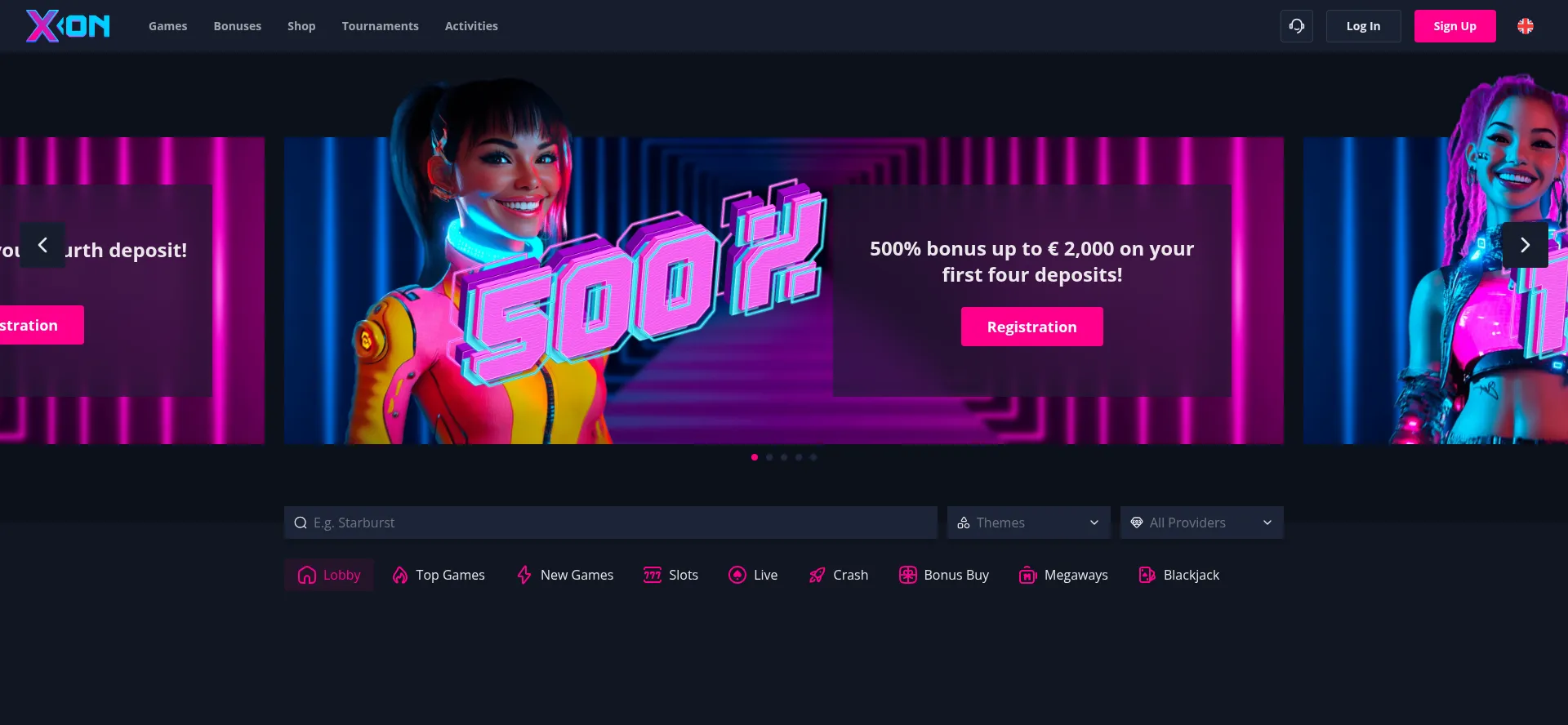 Website screenshot of Xongames.bet