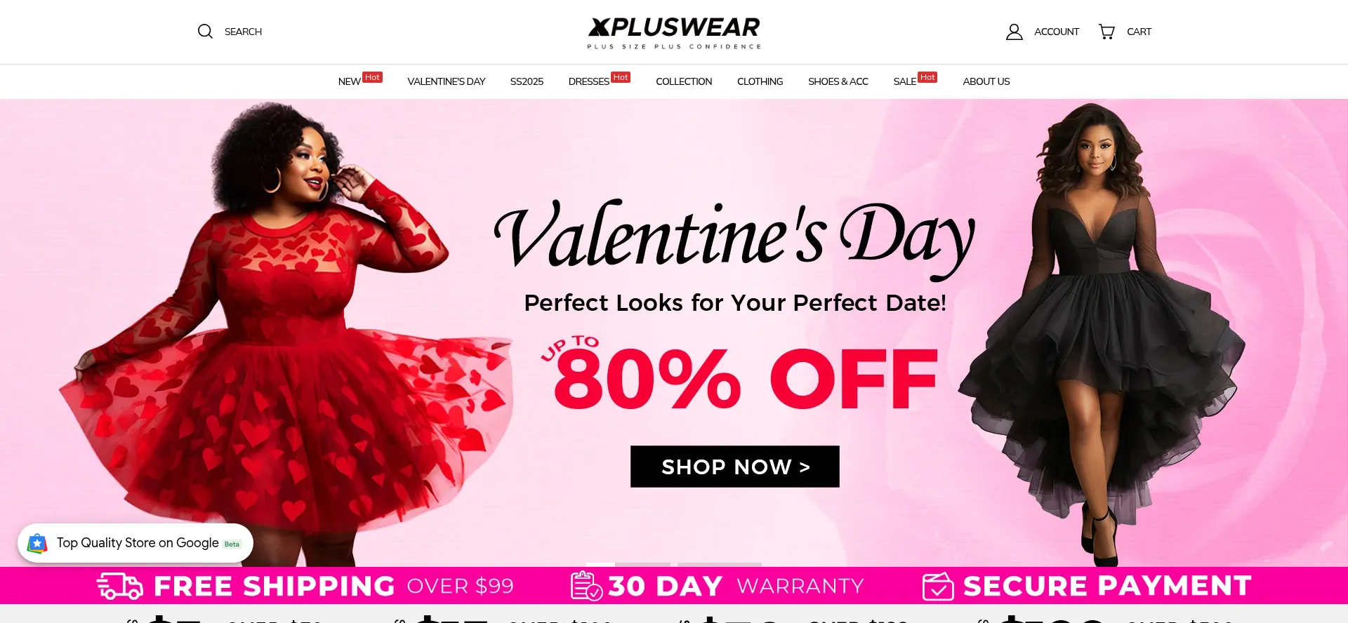 Website screenshot of Xpluswear.com