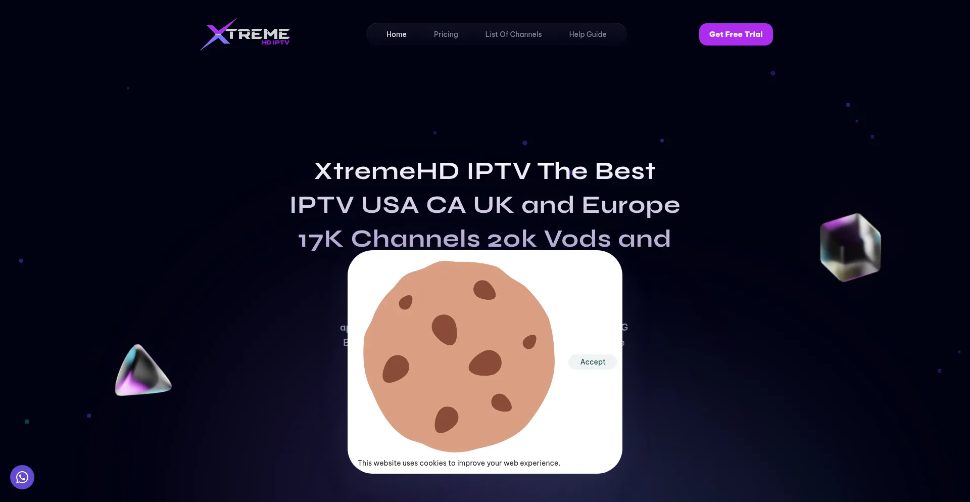 Website screenshot of Xtremehdiptv.net