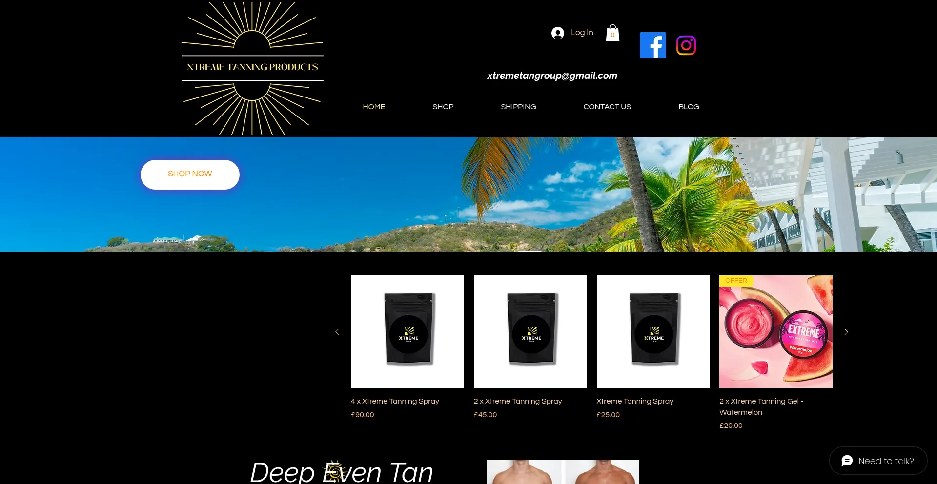 Website screenshot of Xtremetanninggels.co.uk
