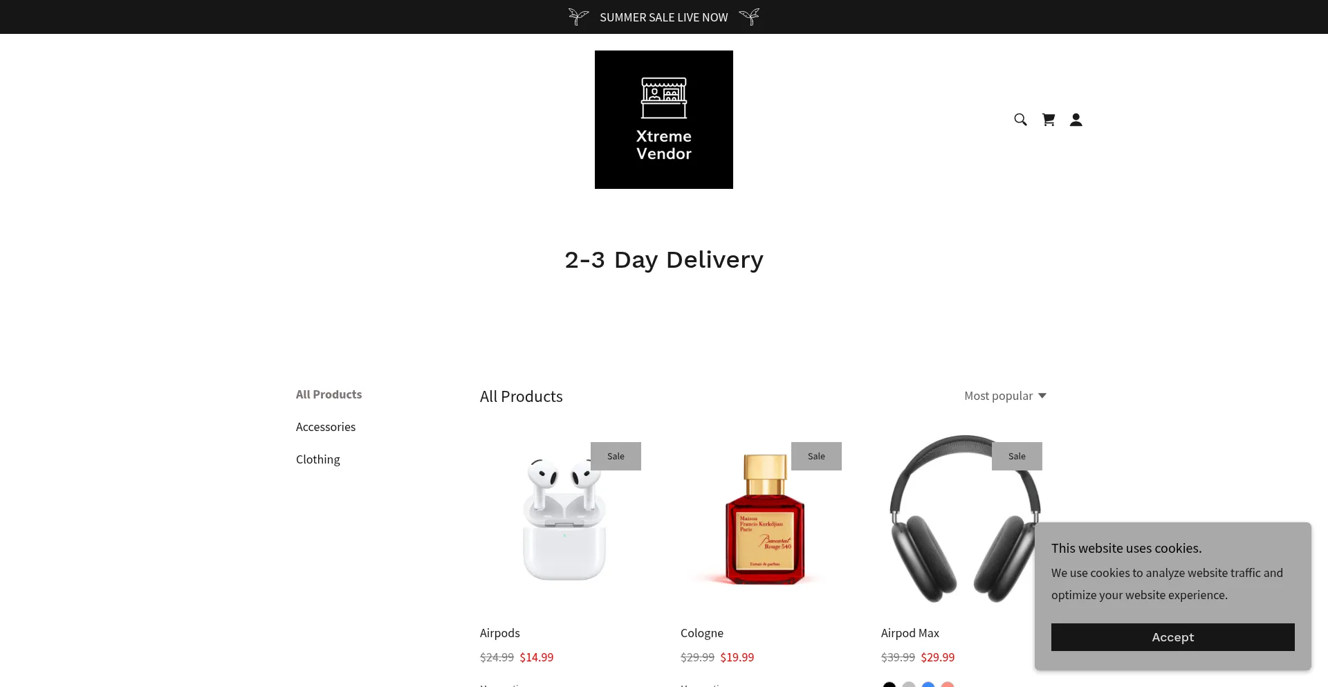 Website screenshot of Xtremevendor.com