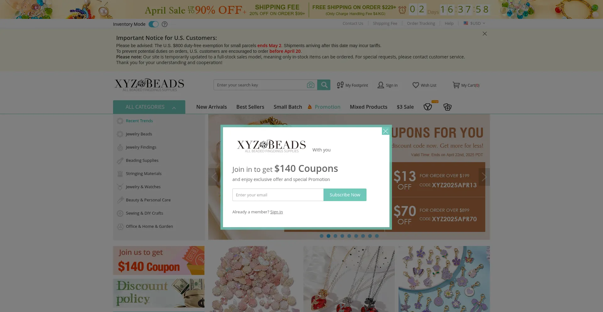Website screenshot of Xyzbeads.com