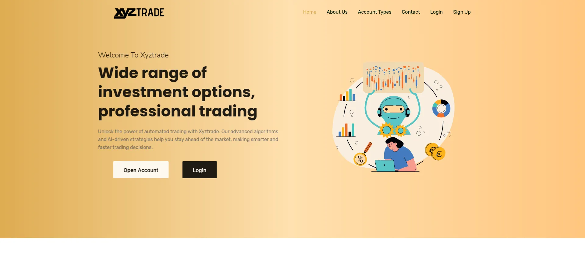 Website screenshot of Xyztrade.io