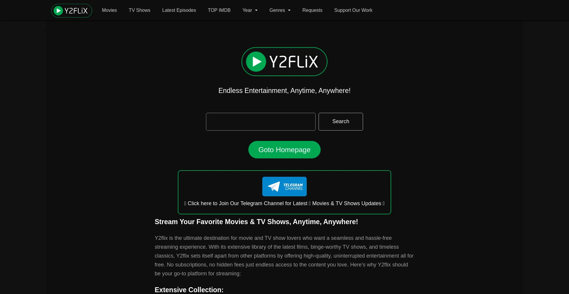 Website screenshot of Y2flix.cc