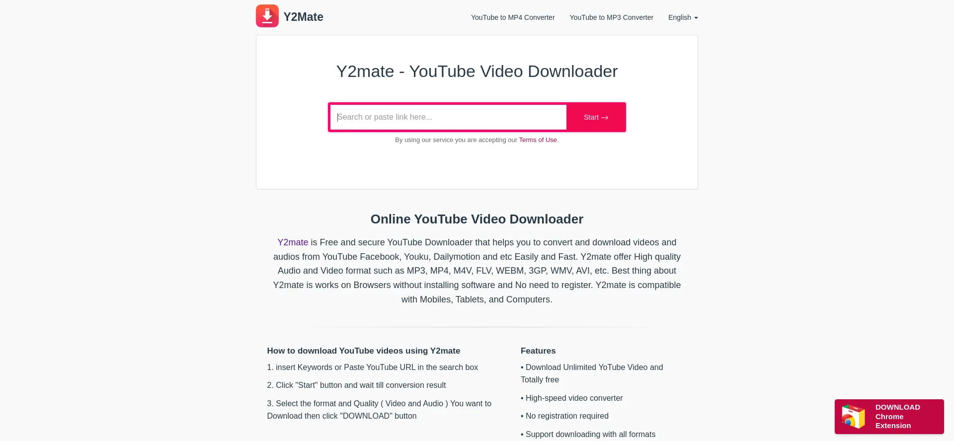 Website screenshot of Y2mate.lol