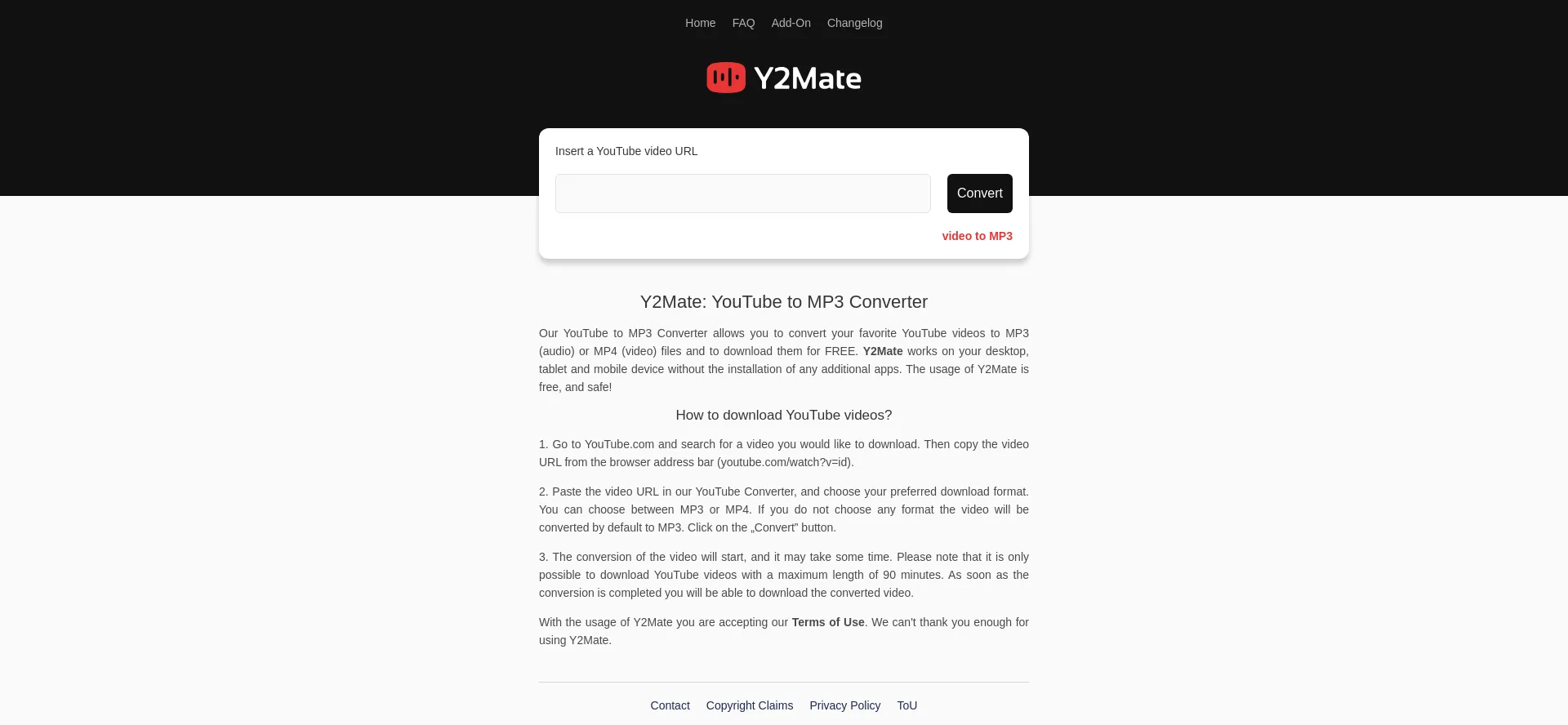 Website screenshot of Y2mate.nu