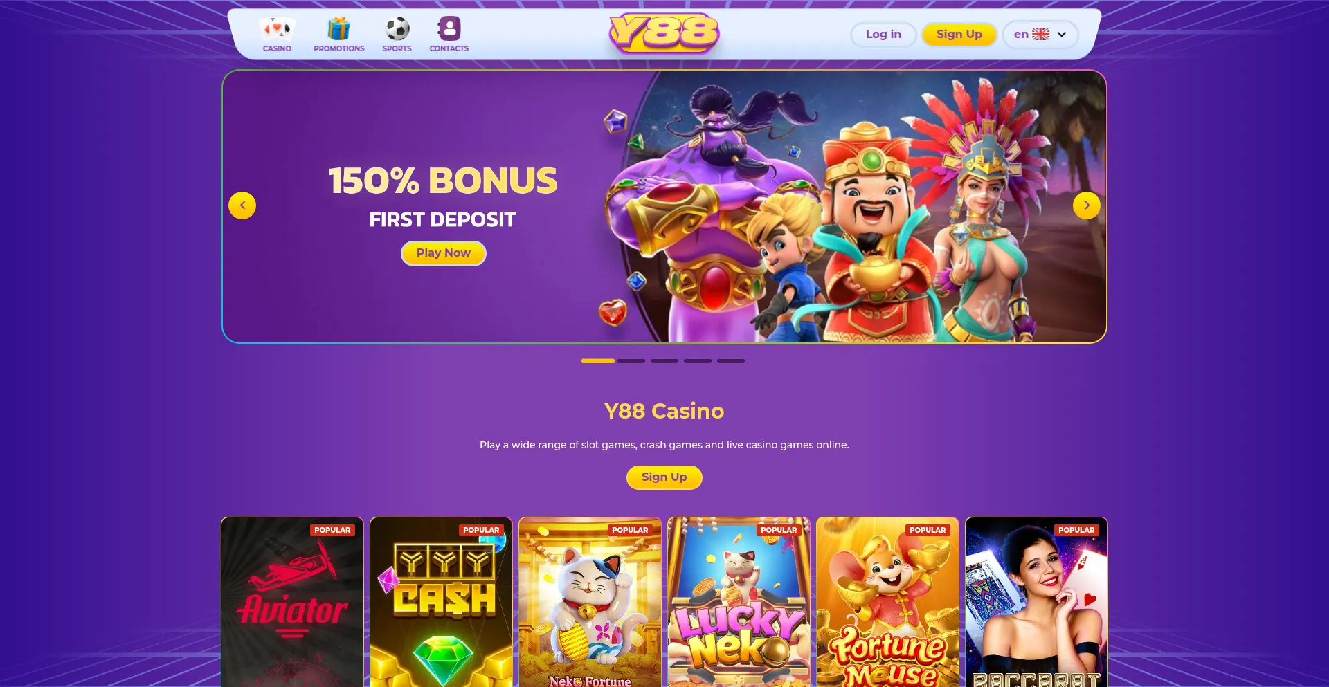 Website screenshot of Y88casino.com