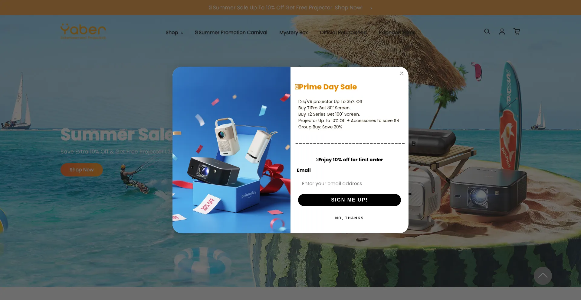 Website screenshot of Yaber.com