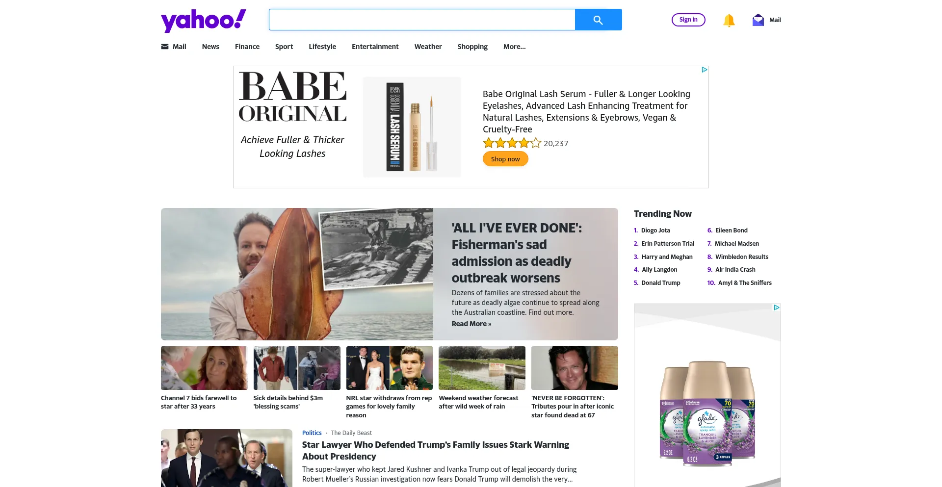 Website screenshot of Yahoo.com.au