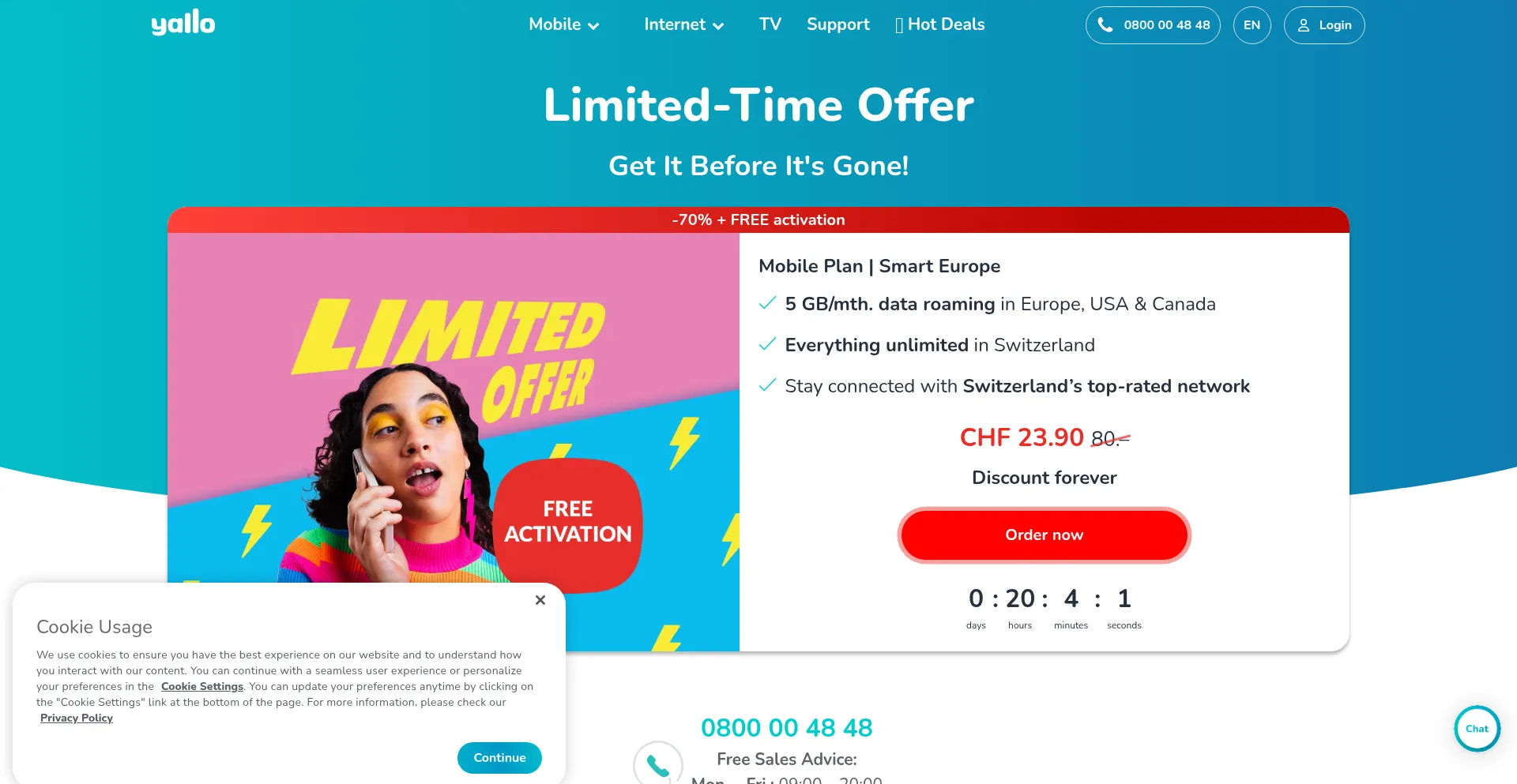 Website screenshot of Yallo.ch