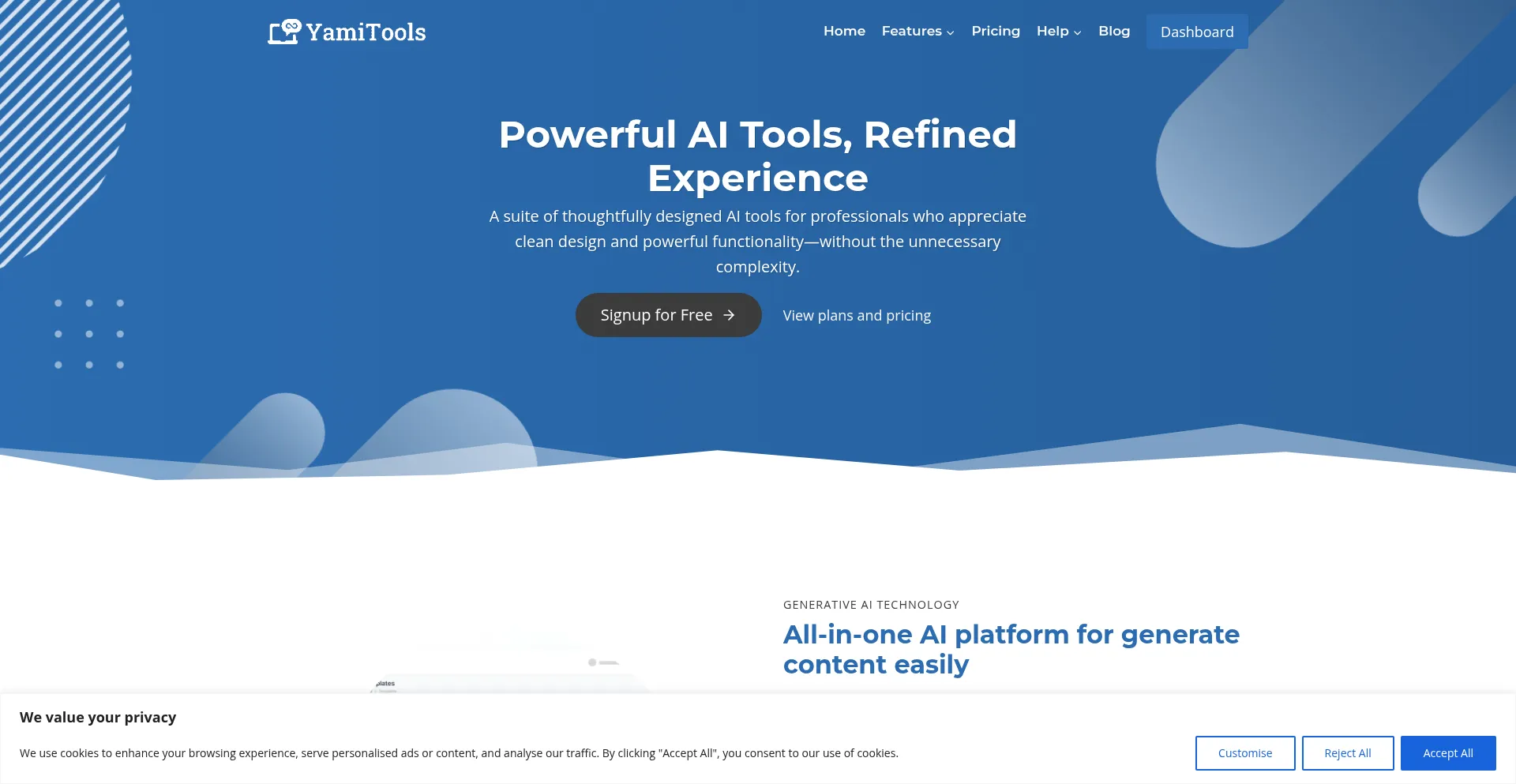 Website screenshot of Yamitools.com