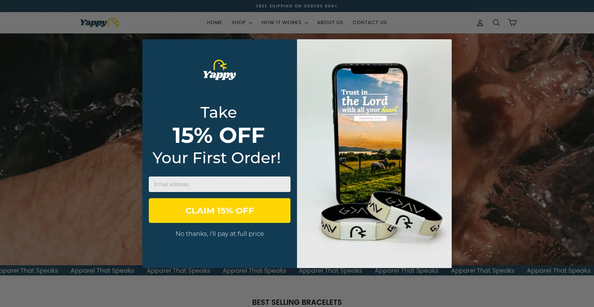 Website screenshot of Yappybracelets.com
