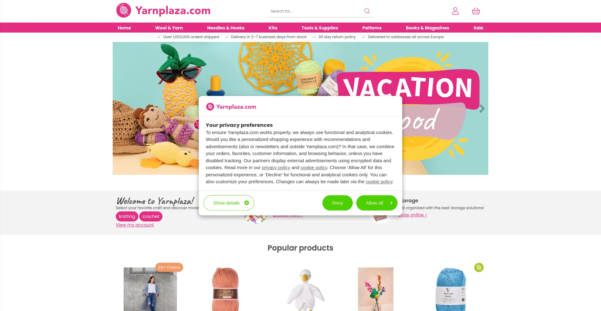 Website screenshot of Yarnplaza.com