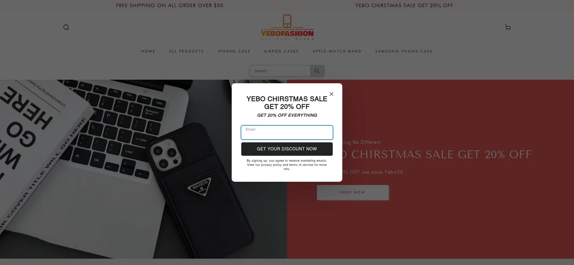 Website screenshot of Yebofashion.com