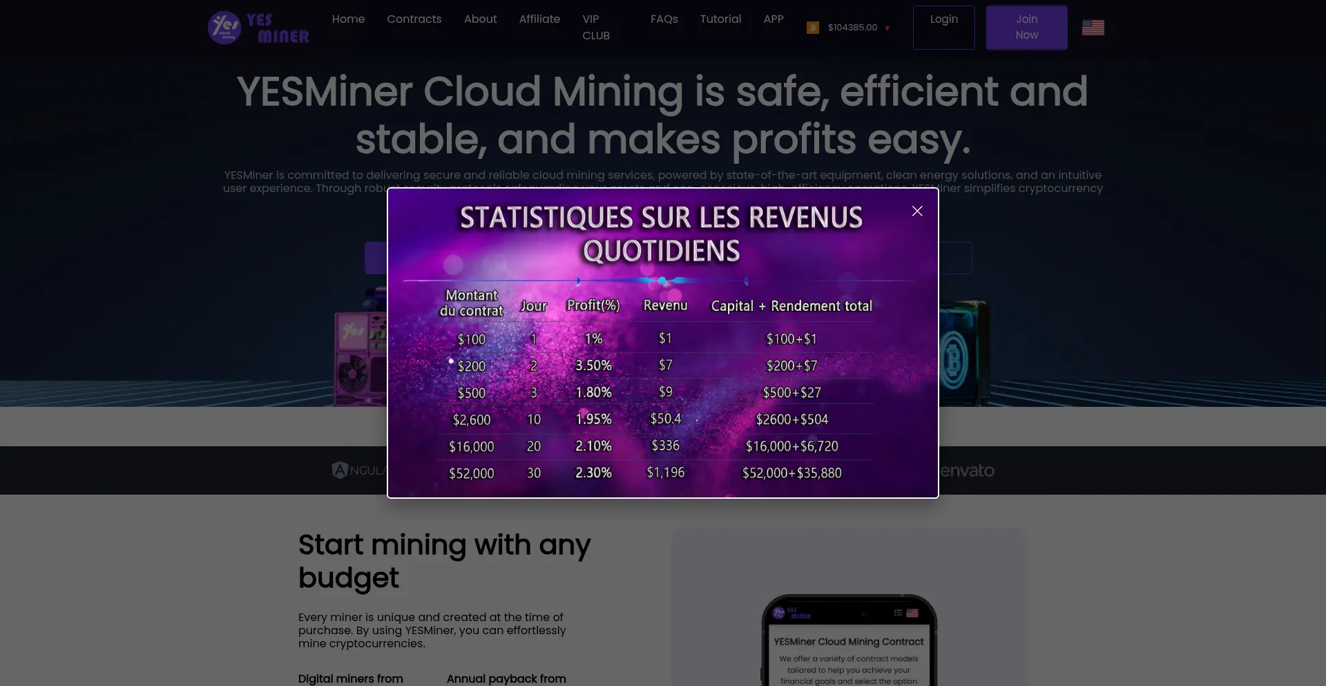 Website screenshot of Yesminer.com