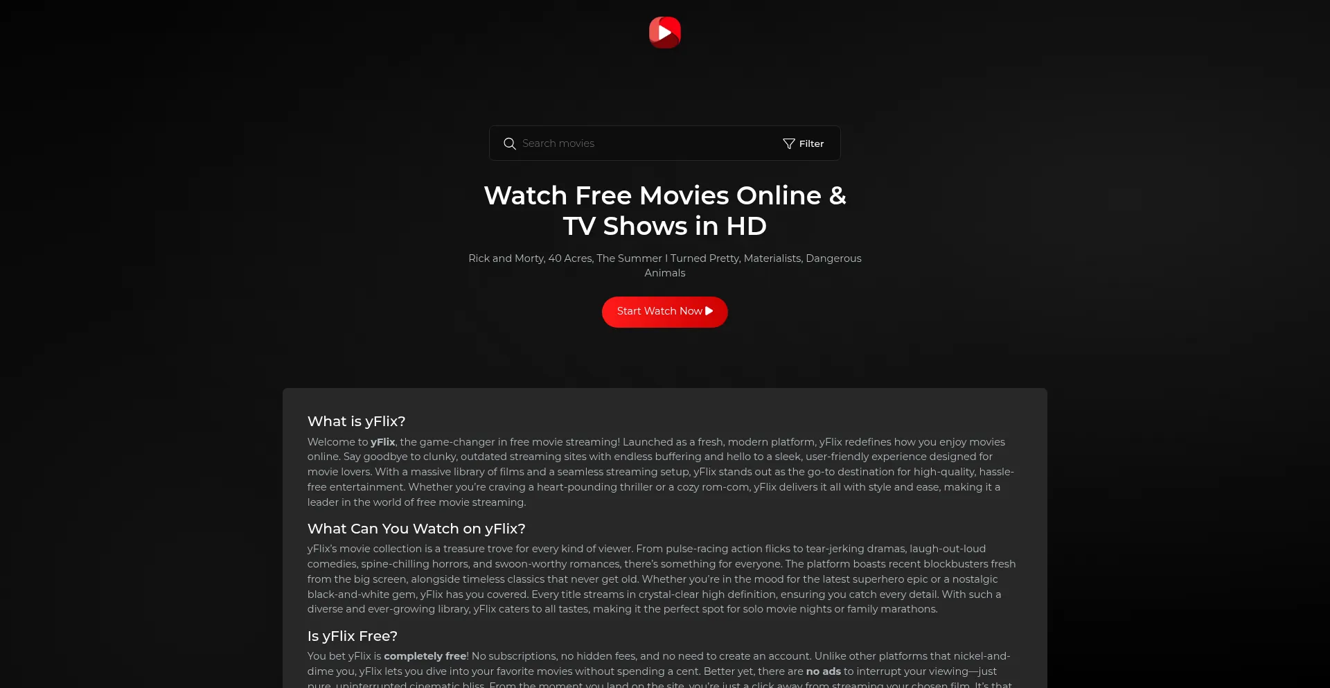 Website screenshot of Yflix.to