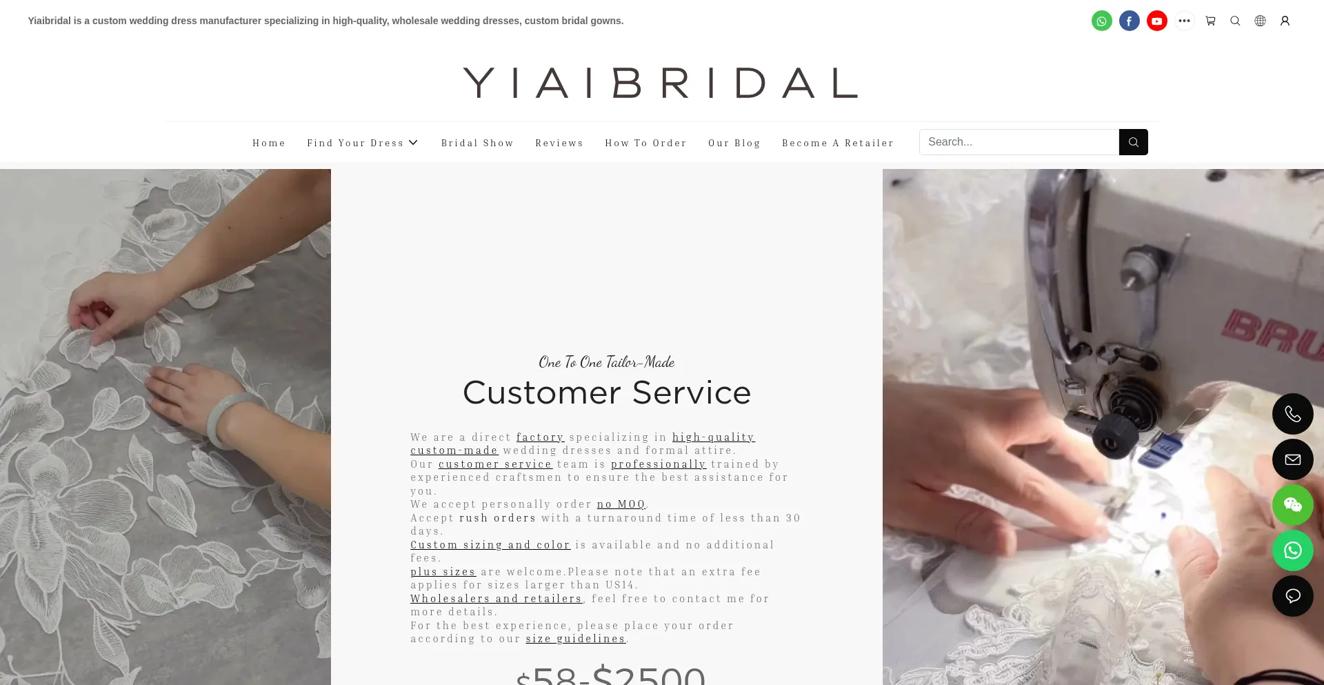 Website screenshot of Yiaibridal.com