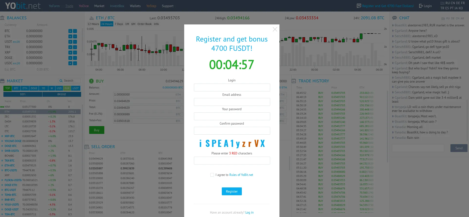 Website screenshot of Yobit.net