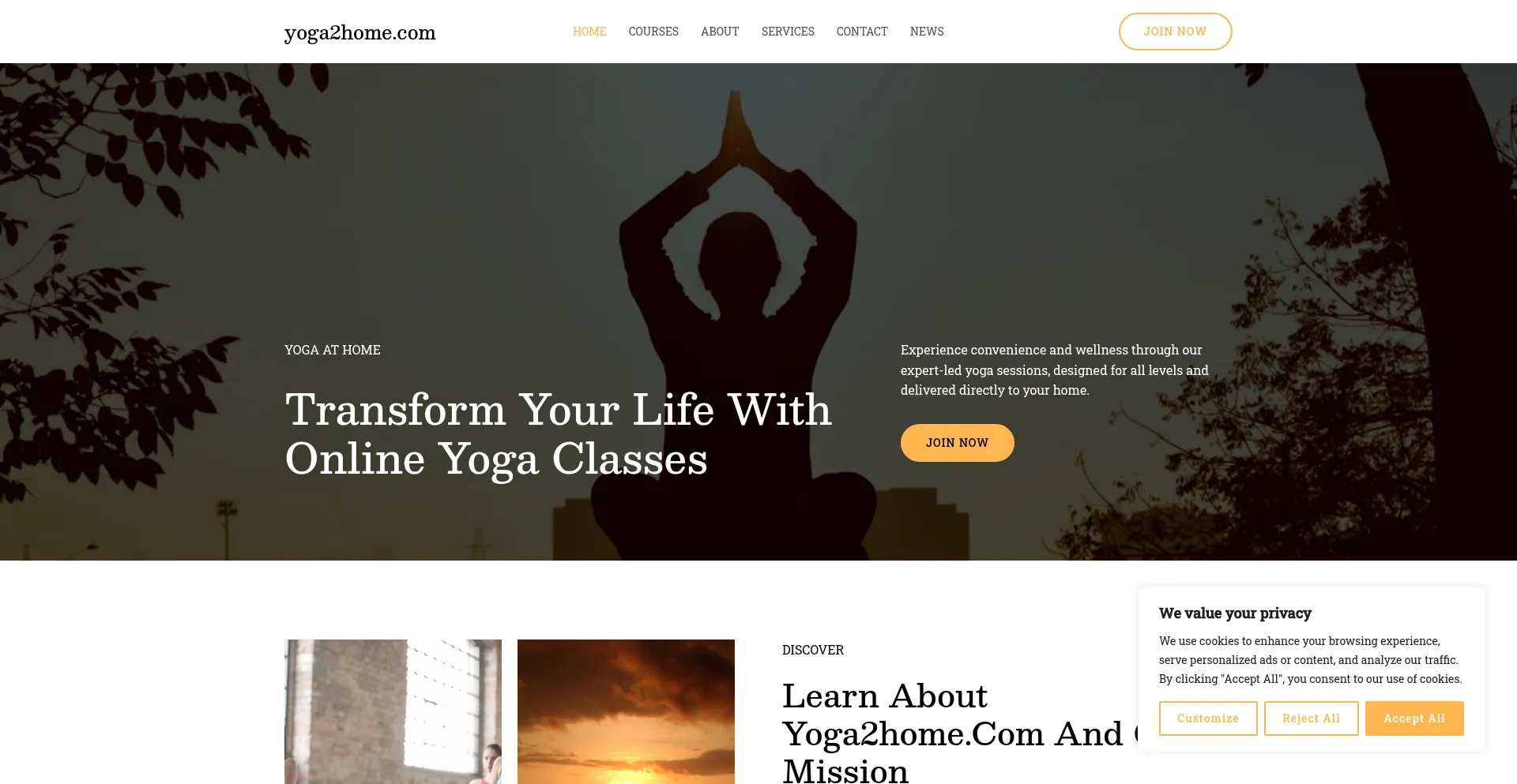 Website screenshot of Yoga2home.com