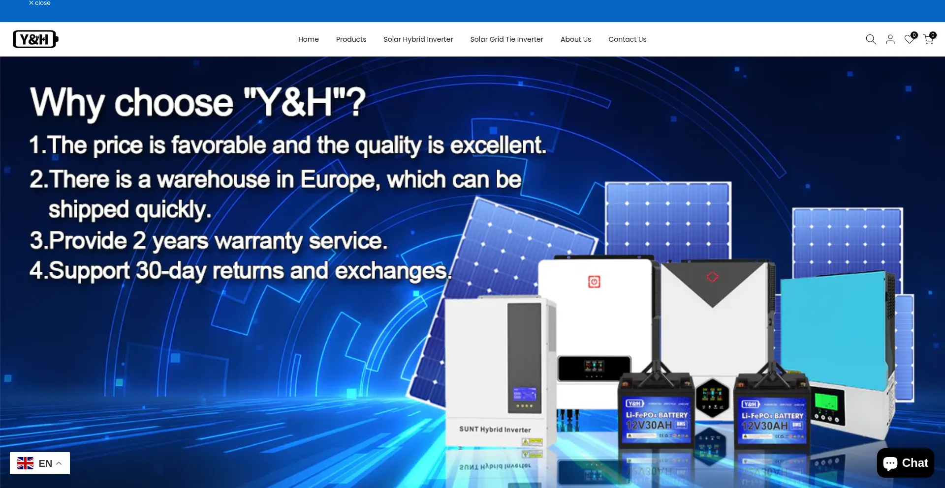 Website screenshot of Yonghuisolar.com