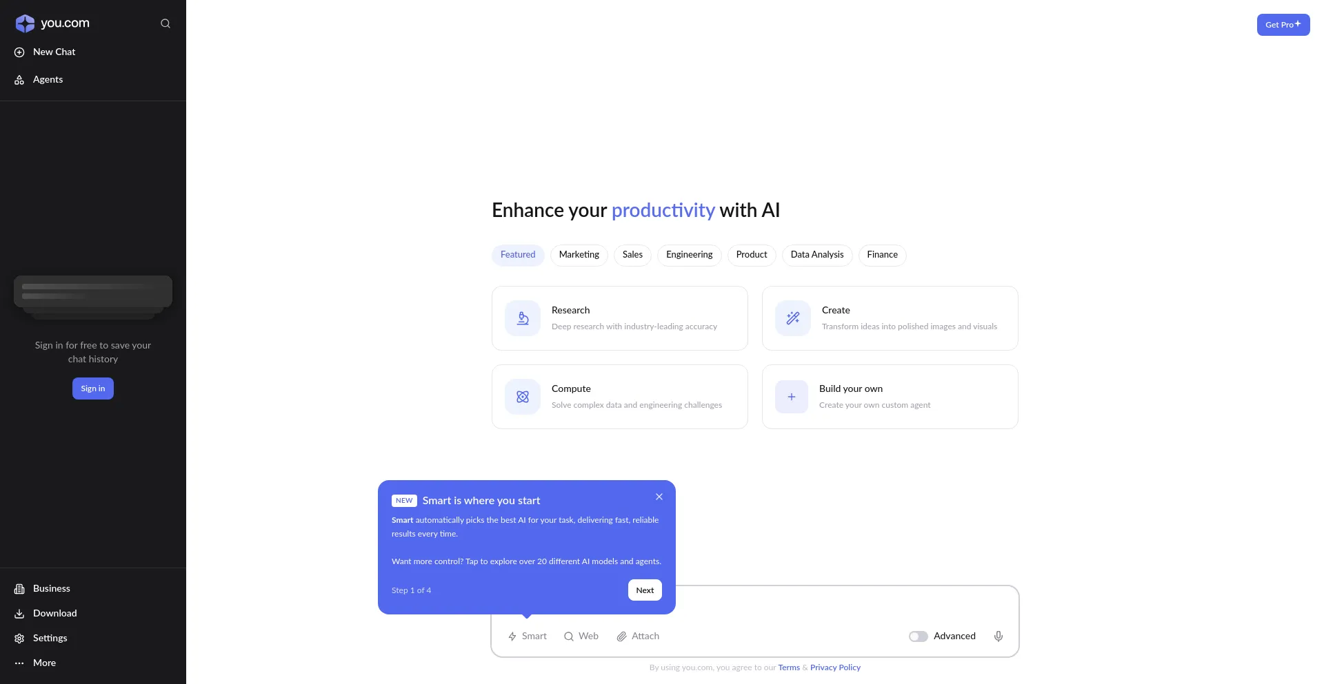 Website screenshot of You.com