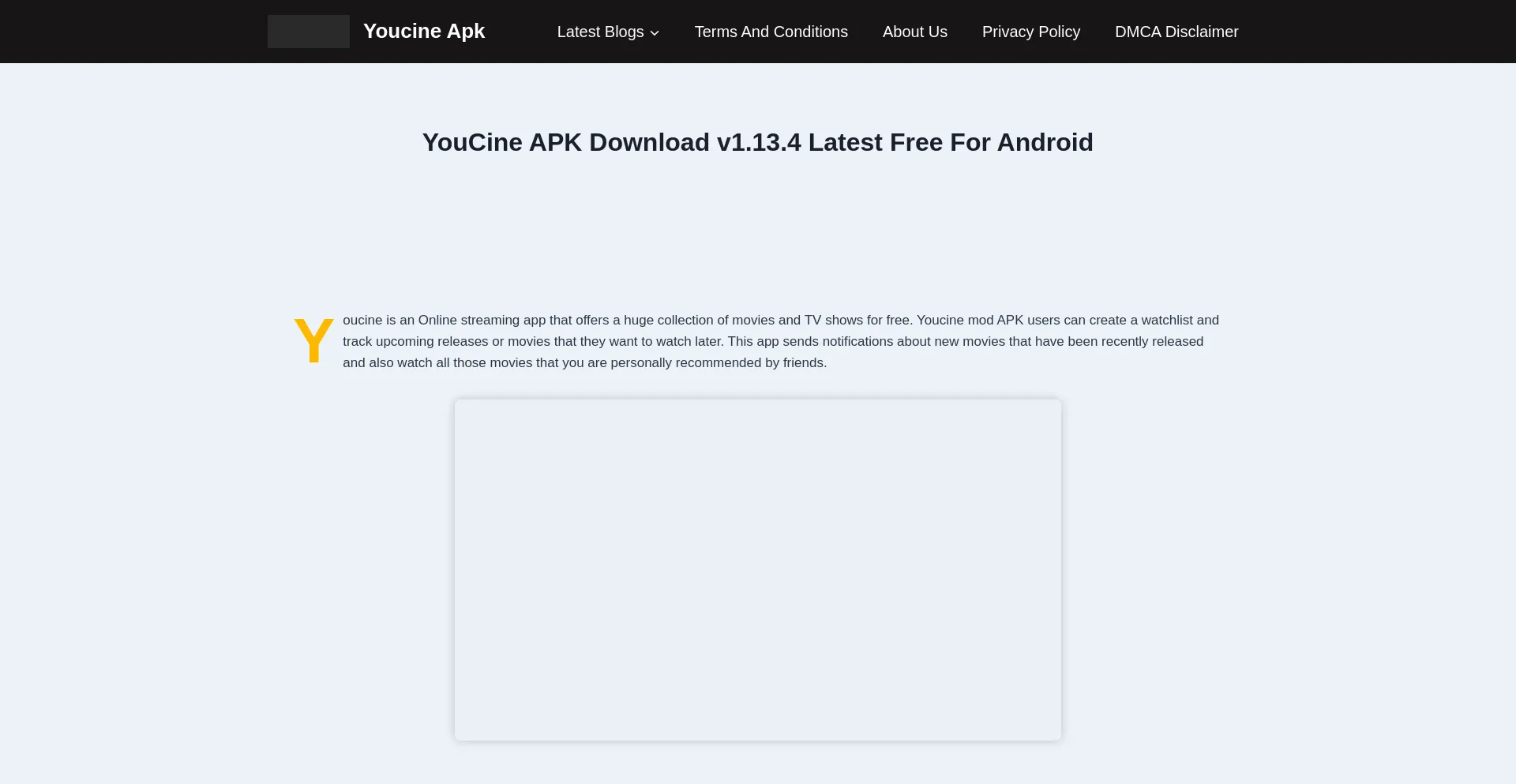 Website screenshot of Youcineapkpremium.com